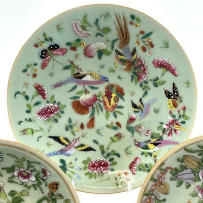 Lot 23 - Eight Chinese Canton celadon porcelain plates,...