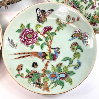 Lot 23 - Eight Chinese Canton celadon porcelain plates,...