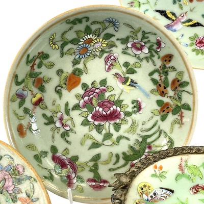 Lot 23 - Eight Chinese Canton celadon porcelain plates,...