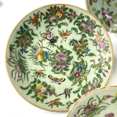 Lot 23 - Eight Chinese Canton celadon porcelain plates,...