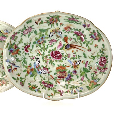 Lot 37 - Two Chinese Canton celadon porcelain oval...
