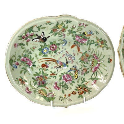 Lot 37 - Two Chinese Canton celadon porcelain oval...