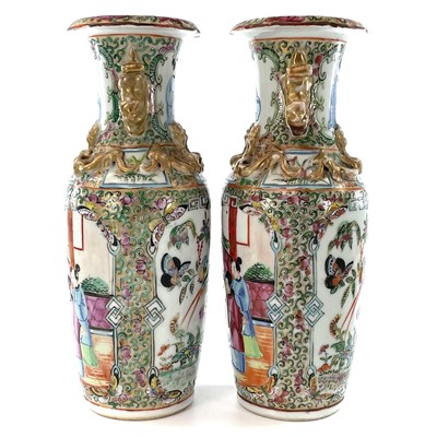 Lot 32 - A pair of Chinese Canton porcelain vases, 19th...