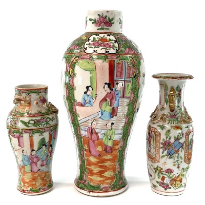 Lot 48 - Three Chinese Canton porcelain vases, 19th...