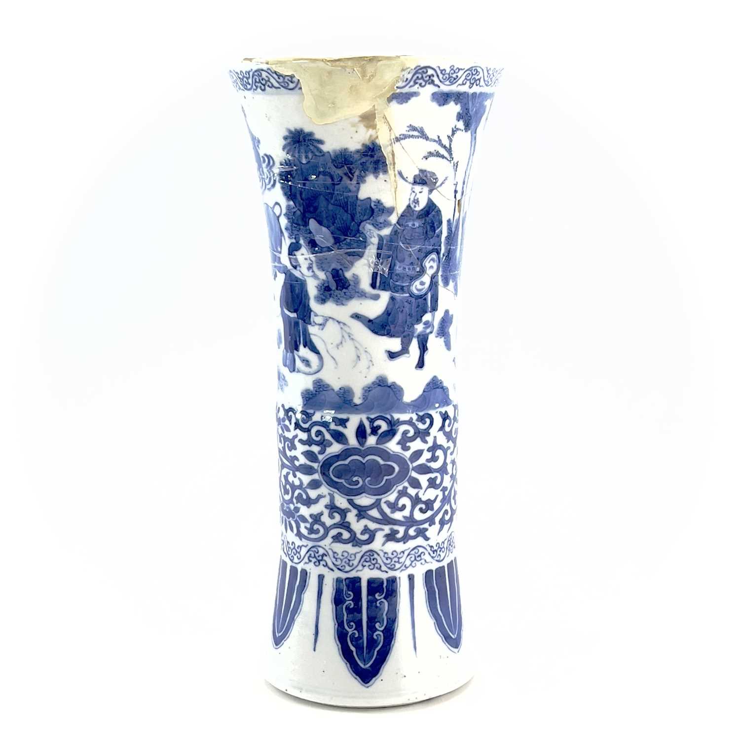 Lot 53 - A Chinese blue and white beaker vase, Gu,...