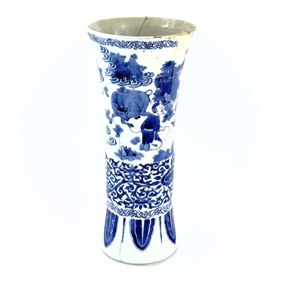 Lot 53 - A Chinese blue and white beaker vase, Gu,...