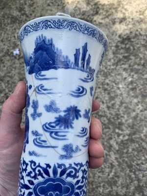 Lot 53 - A Chinese blue and white beaker vase, Gu,...