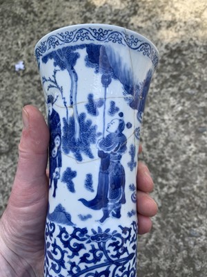 Lot 53 - A Chinese blue and white beaker vase, Gu,...