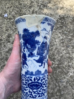 Lot 53 - A Chinese blue and white beaker vase, Gu,...