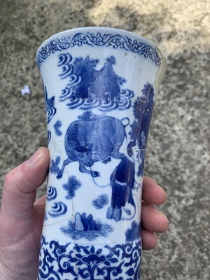 Lot 53 - A Chinese blue and white beaker vase, Gu,...