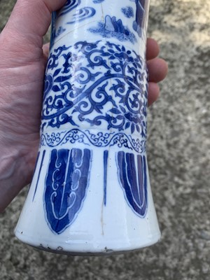 Lot 53 - A Chinese blue and white beaker vase, Gu,...