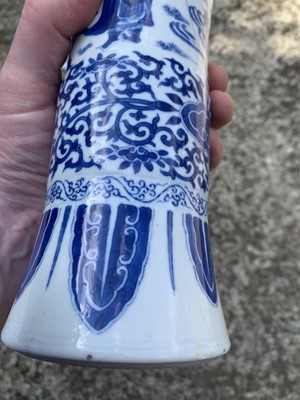 Lot 53 - A Chinese blue and white beaker vase, Gu,...