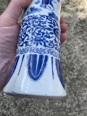 Lot 53 - A Chinese blue and white beaker vase, Gu,...