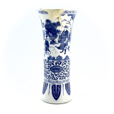 Lot 53 - A Chinese blue and white beaker vase, Gu,...