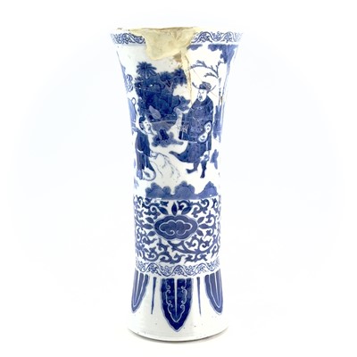 Lot 53 - A Chinese blue and white beaker vase, Gu,...