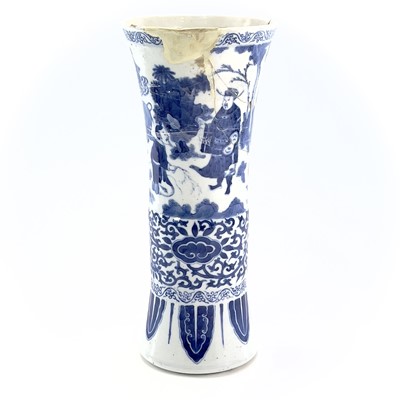 Lot 53 - A Chinese blue and white beaker vase, Gu,...