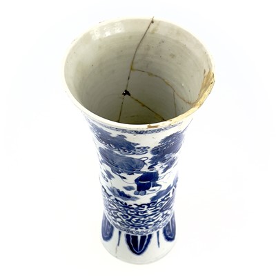 Lot 53 - A Chinese blue and white beaker vase, Gu,...