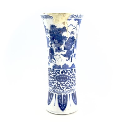 Lot 53 - A Chinese blue and white beaker vase, Gu,...