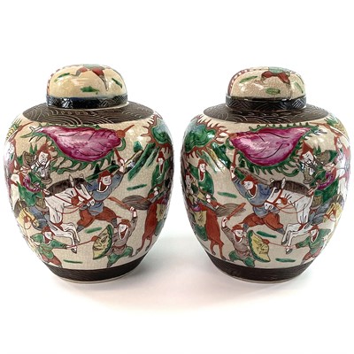 Lot 171 - A pair of large Chinese crackle glaze famille...