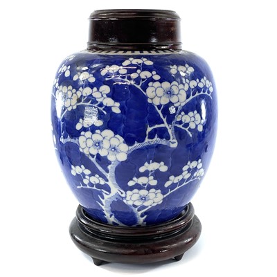 Lot 83 - A Chinese blue and white porcelain prunus...