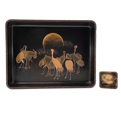 Lot 89 - A Japanese black and gilt lacquered tray,...