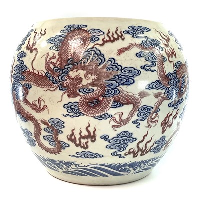 Lot 191 - A Chinese blue, white and copper red porcelain...