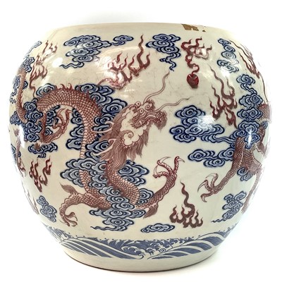 Lot 191 - A Chinese blue, white and copper red porcelain...