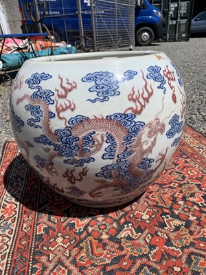 Lot 191 - A Chinese blue, white and copper red porcelain...