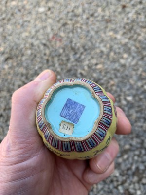 Lot 56 - A Chinese yellow ground and famille rose water...