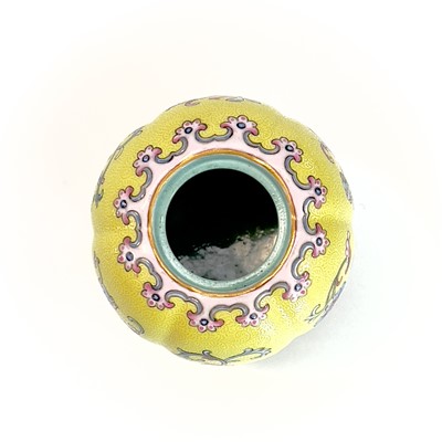 Lot 56 - A Chinese yellow ground and famille rose water...