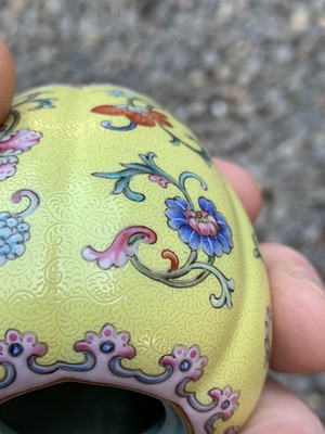 Lot 56 - A Chinese yellow ground and famille rose water...
