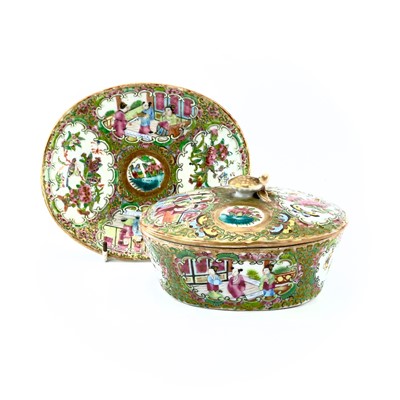 Lot 230 - A Chinese Canton porcelain oval dish and cover...