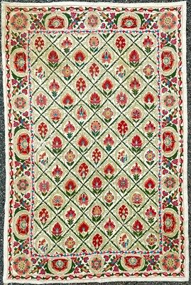 Lot 1241 - An Indian Suzani design chainstitch carpet,...