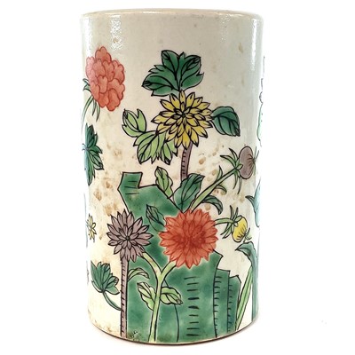 Lot 300 - A Chinese famille verte porcelain brush pot,...