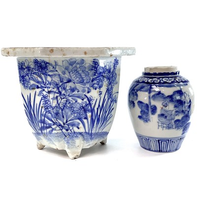 Lot 314 - A Japanese blue and white porcelain jardiniere,...