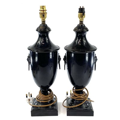 Lot 206 - A pair of black and dark blue enamel metal...