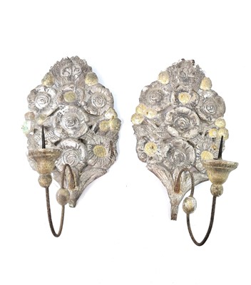 Lot 228 - A pair of papier mache pricket wall sconces,...