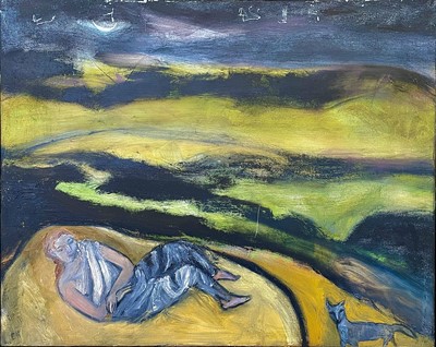 Lot 148 - Elizabeth HUNTER (1935) Fox and Figure Oil on...