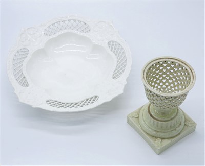 Lot 1343 - An 18th century creamware pedestal pot pourri...