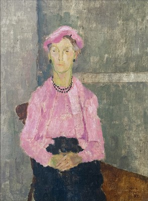 Lot 130 - Rosina ROGERS (1918-2011) Lady in Pink Oil on...