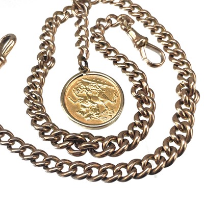 Lot 42 - A 9ct rose gold double Albert watch chain.