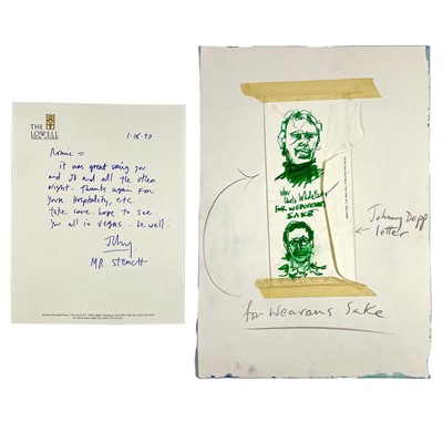 Lot 32 - A 'Ronnie Wood' original lake scene in pastel with a signed Johnny Depp letter.