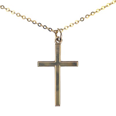 Lot 34 - A 9ct gold cross pendant on a 9ct necklace.