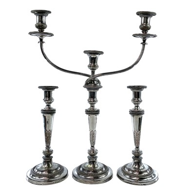 Lot 4 - Old Sheffield plate. A Candelabrum and a pair...
