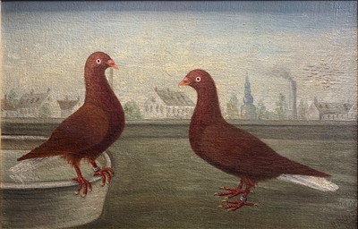 Lot 970 - PETERSON Pigeons in a Landscape Oil on canvas...