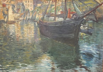 Lot 644 - BROUGHTON Boats in a Cove Oil on canvas Signed...