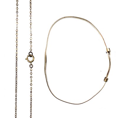 Lot 61 - A 9ct gold adjustable bangle and a broken 9ct chain.