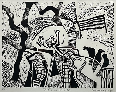 Lot 256 - Roy WALKER (1936-2001) Birds in Winter Linocut...
