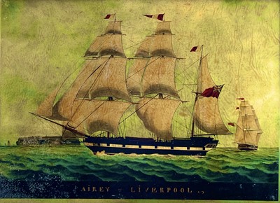 Lot 71 - A coloured marine reverse print on glass,...