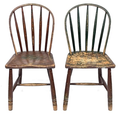 Lot 190 - A pair of West Country ash and elm stick back Windsor chairs, 19th century.